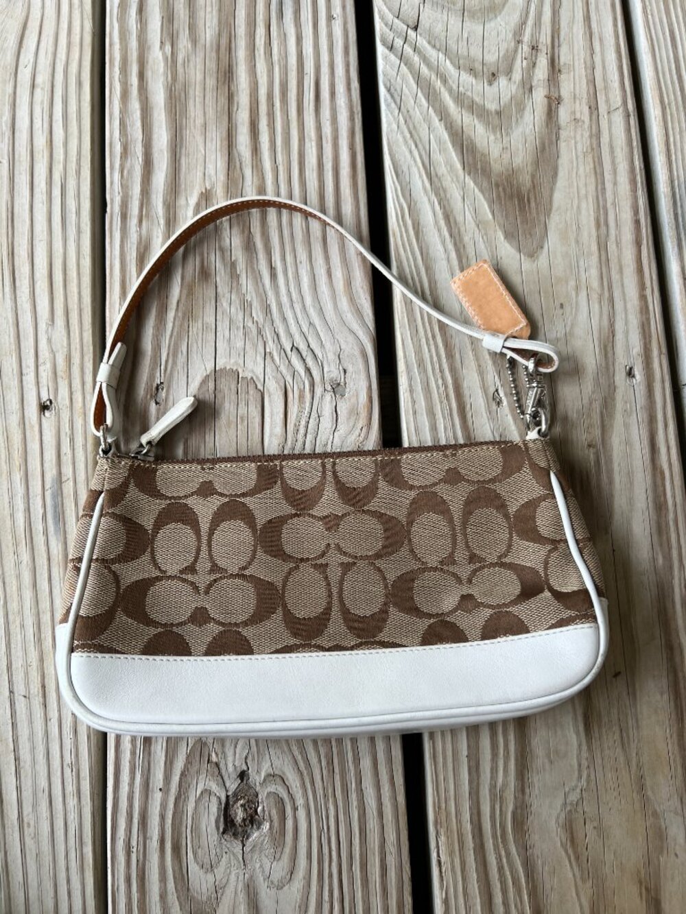 Vintage Coach Signature Jacquard Demi bag brown white leather Y2K shoulder bag - Picture 15 of 16